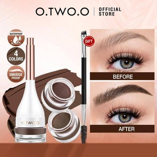 O.Two.O 123 Waterproof Eyebrow Cream Pomade With Free Brush Spoolie Eyeliner Smudge Proof High Pigment Coffee Color Makeup Blend Clear Dark Brown Smooth Cosmetic Powder