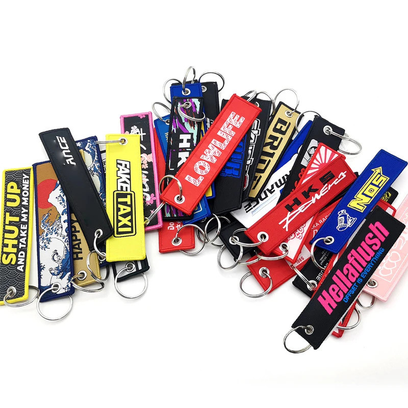 JDM สไตล์พวงกุญแจปัก HKS ไนลอนทอบุคลิกภาพแฟชั่นเริ่มต้น D พวงกุญแจพวงกุญแจ RAYS แท็กซี่ปลอมชีวิตต่ํา