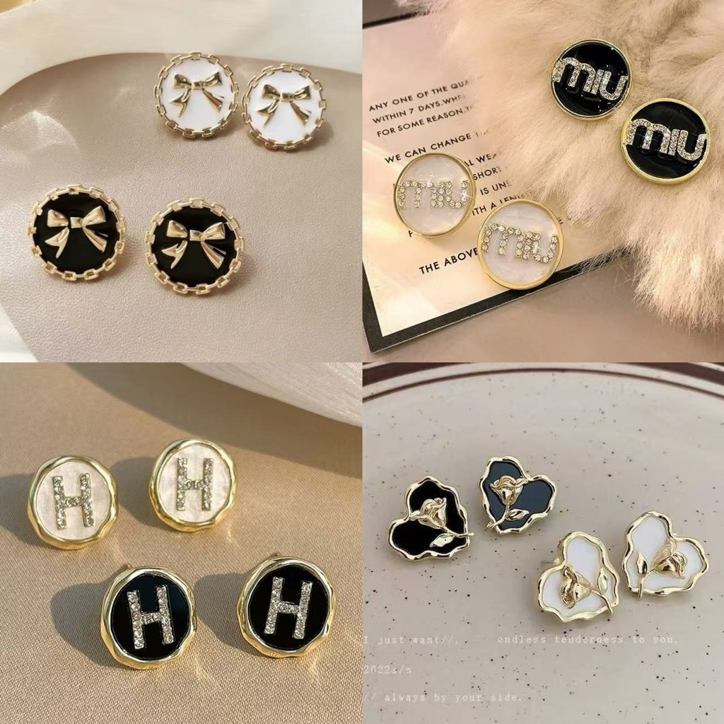 ต่างหูทรงกลมโบว์ย้อนยุคสําหรับผู้หญิงต่างหูประณีตฝรั่งเศสหวาน