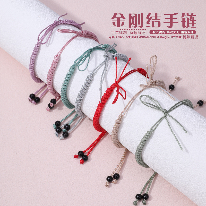 สร้อยข้อมือกึ่งสำเร็จรูปผูกโบว์เพชร DIY สามารถสวมใส่ได้โอนลูกปัดคู่ทานาบาตะเชือกมือถักด้วยมือเชือกปรับได้