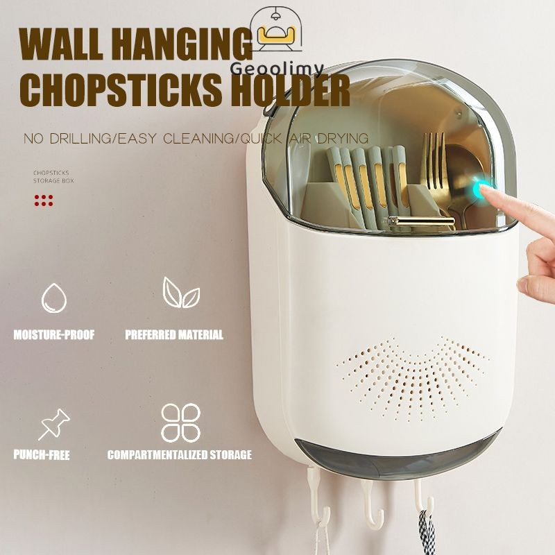 ที่วางตะเกียบติดผนัง ที่ใส่ช้อนส่อม กล่องเก็บช้อนส้อมตะเกียบ ตะขอแขวน ติดผนัง ไม่ต้องเจาะ สดวกในการจั ✨Geoo - รูปที่ 3