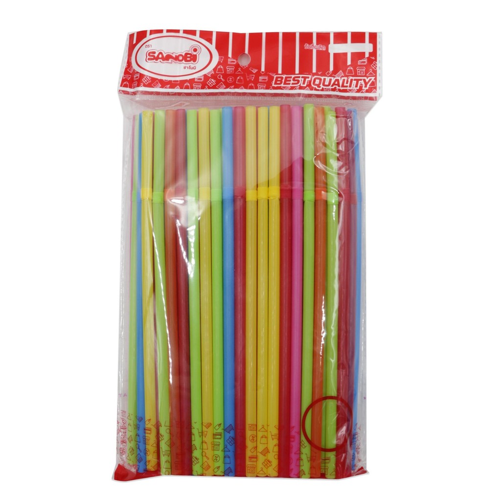 1 ชิ้น หลอดดูด หลอดดูดน้ำ แบบงอ คละสี 6mm.x21cm. (1 แพ็ค 100 เส้น)