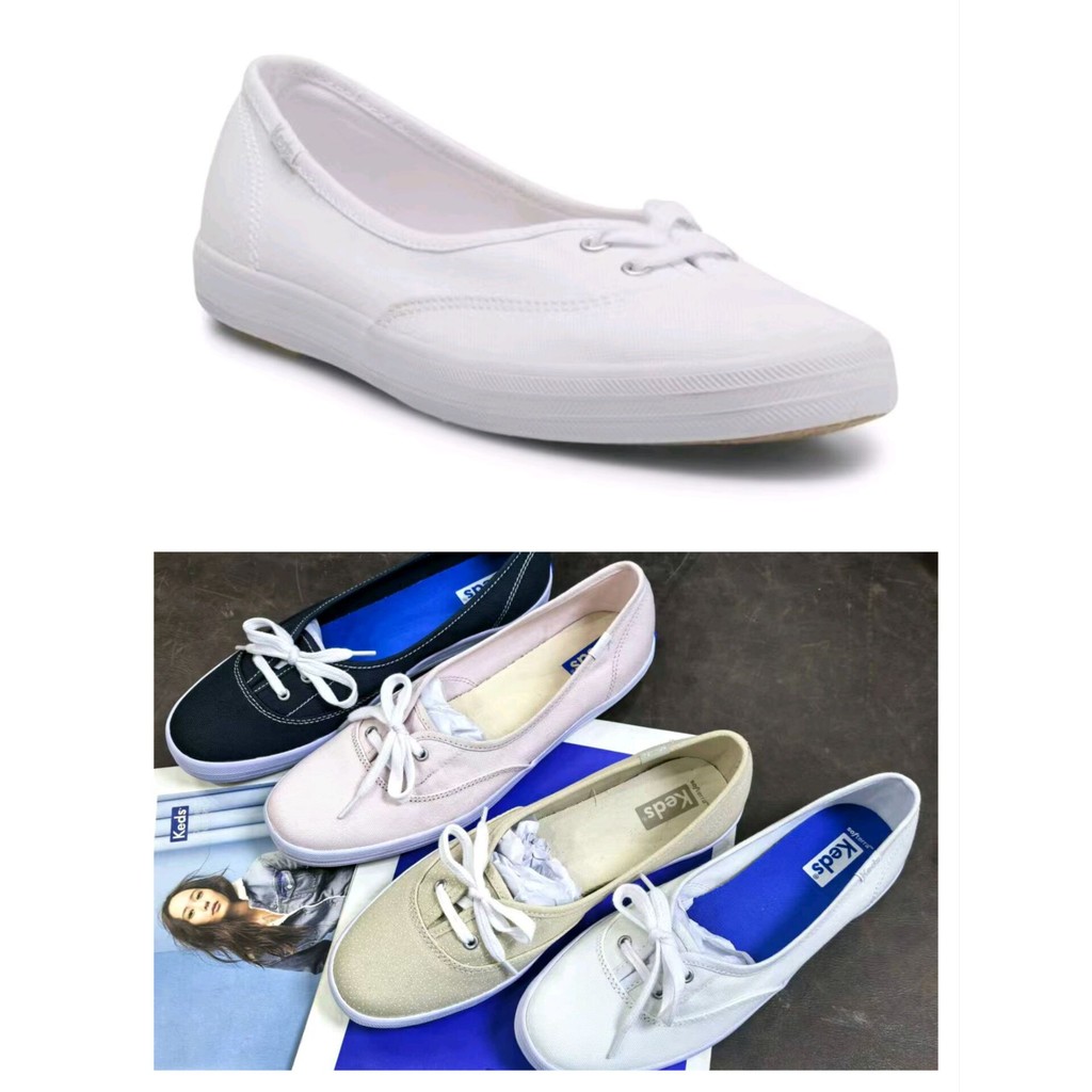KEDS ต้นฉบับ 2024 รองเท้าผ้าใบผู้หญิง คลาสสิก สีขาว แฟชั่น ใส่สบาย (ฟรีถุงเท้าสองคู่)