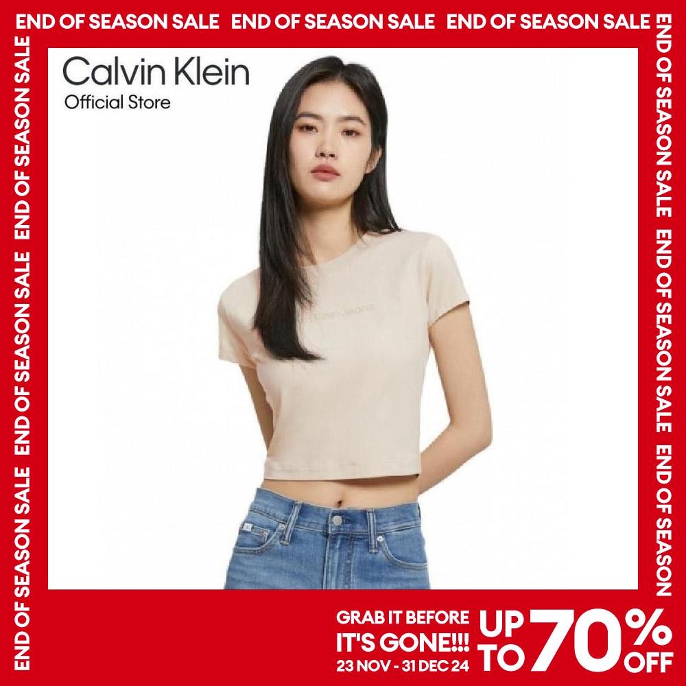 CALVIN KLEIN เสื้อยืดแขนสั้นผู้หญิง Baby Tee ทรง Crop รุ่น J221172 ACI - สีเบจ