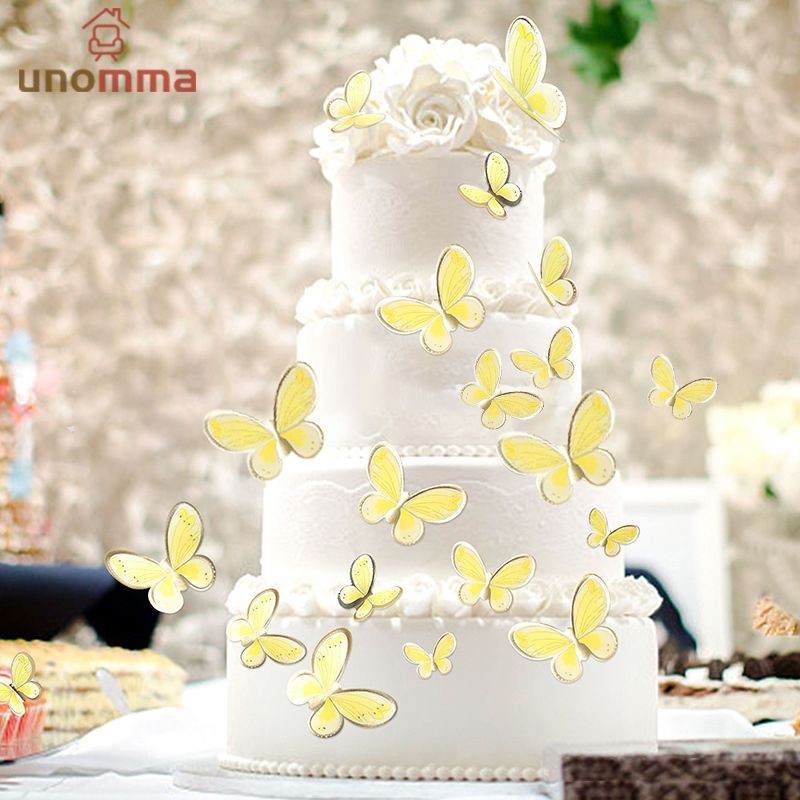 🎈5pcs ตกแต่งเค้กผีเสื้อ ท็อปเปอร์เค้ก ป้ายปักเค้ก รูปผีเสื้อ แฮนด์เมด สำหรับตกแต่งเค้ก unomma
