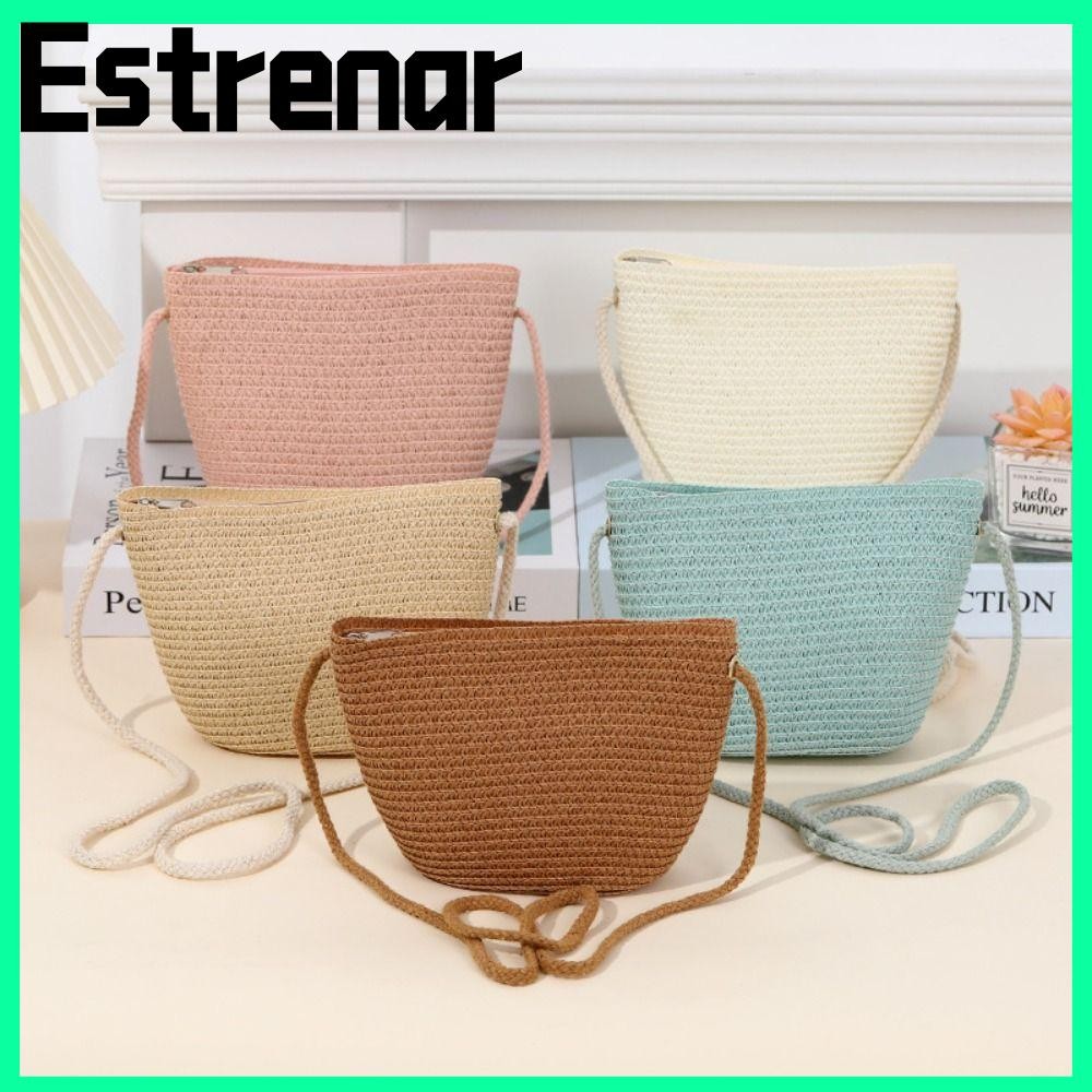 กระเป๋าฟาง ESTRENAR กระเป๋าถือฟางแฮนด์เมดรูปเปลือกหอยแฟชั่นฤดูร้อนกระเป๋าชายหาดผู้หญิง