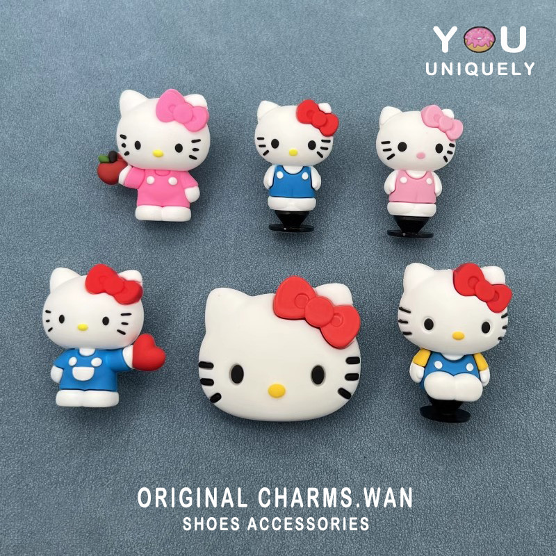 ที่ไม่ซ้ํากันการ์ตูนรองเท้า Charms ตัวละครน่ารักสามมิติ KT แมวสนุก DIY ตกแต่งรองเท้าหลุมรองเท้า Charms อุปกรณ์เสริม