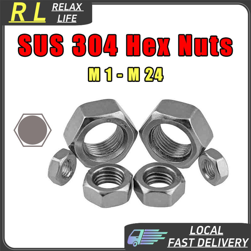 [RL] M1-M24 หัวน็อต ตัวเมีย หกเหลี่ยม สแตนเลส 304 เกลียวมิล หยาบ / Hexagon Nut Stainless Steel SUS304 M1.2 M1.4 M1.6 M2 M4 M6 M8 M10 M12 M14 M16 M18 M20 M22
