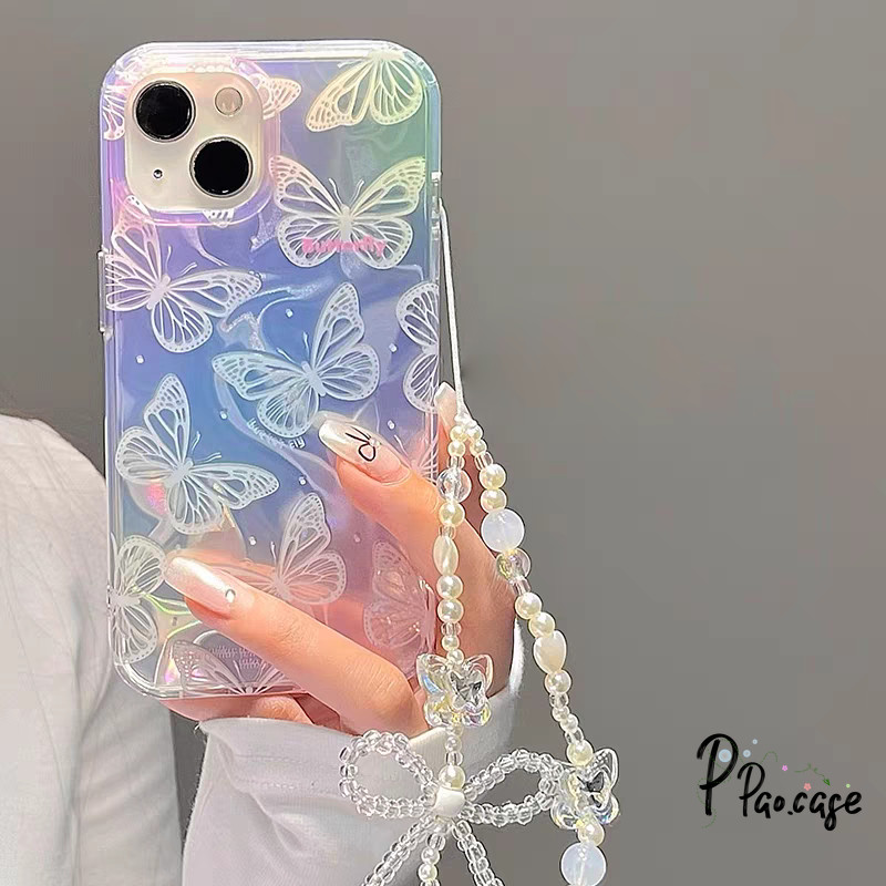 ผีเสื้อแฟชั่นเข้ากันได้เคสไอโฟน 16 11 13 15 12 14 Pro Max XR 16 8 7 Plus X XS Max SE 2020 ผีเสื้อในฝันสร้อยข้อมือเคส