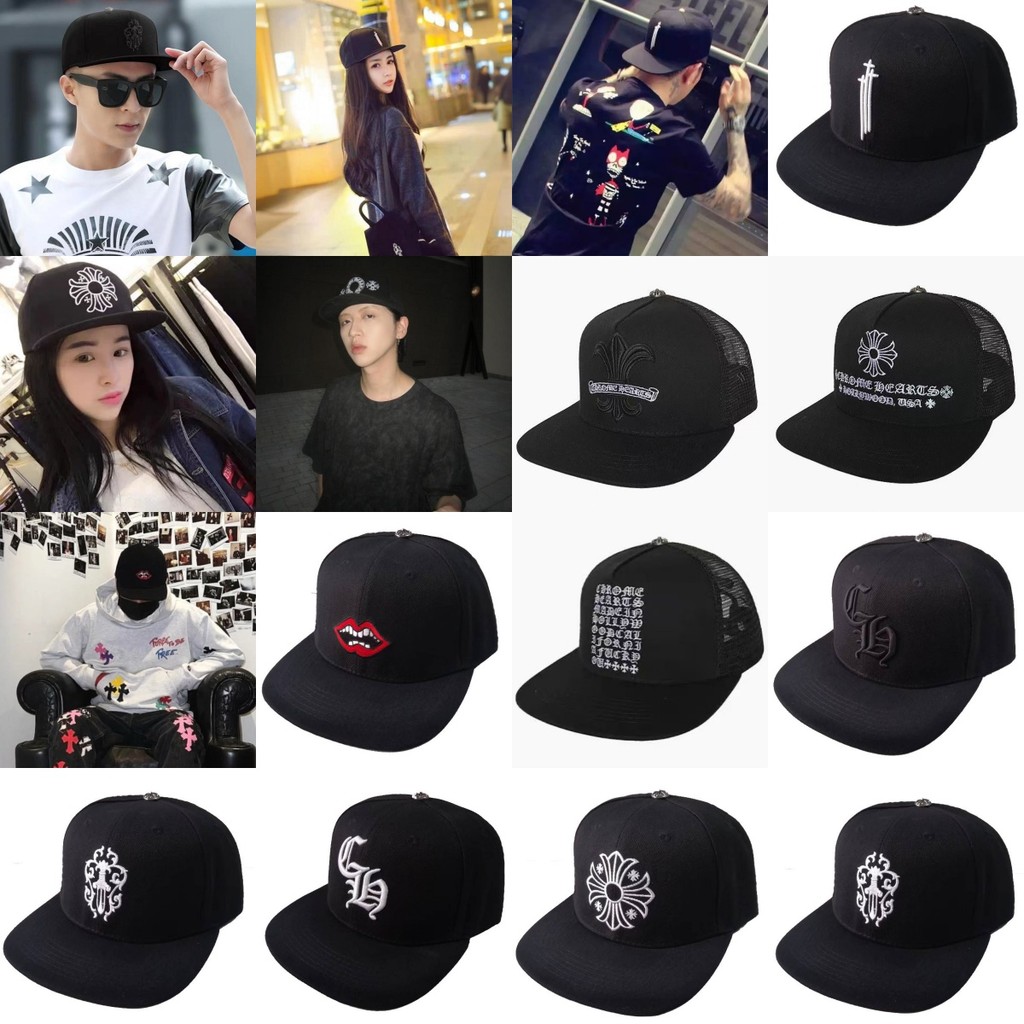 CH สีดํา Cross ดอกไม้เบสบอลหมวกตาข่ายตัวอักษรปัก Sun หมวก, Retro Punk Rock หมวก, Street Hip-Hop, ของขวัญวันวาเลนไทน์ 4994