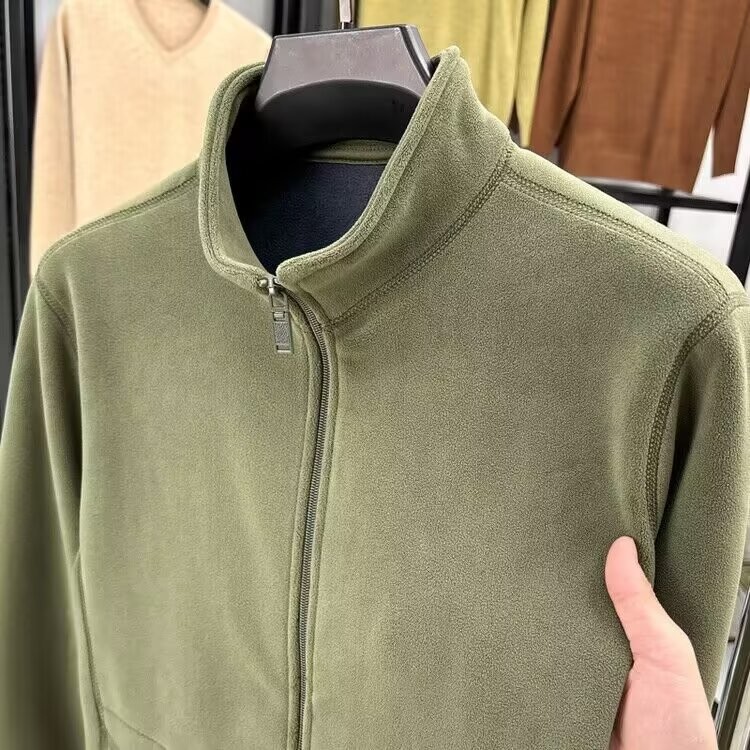 เสื้อคลุมผู้ชาย ซิปคาร์ดิแกน หลวม วินเทจ แฟชั่น ผ้าฝ้าย สีเขียว สีน้ำตาล