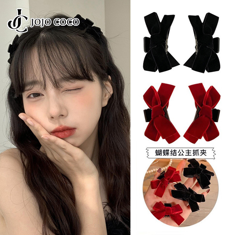 โจโจ้ โกโก้ 2ชิ้นกํามะหยี่สองด้านโบว์กิ๊บสําหรับผู้หญิงสไตล์เกาหลีหวานเจ้าหญิงด้