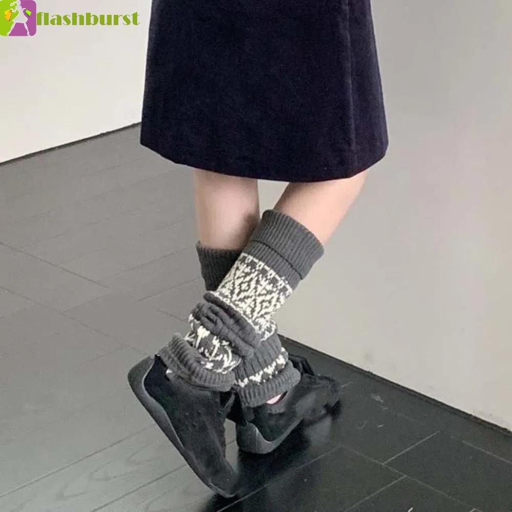 Flashburst Maillard ขาอุ่น, Patchwork Warm Retro Lattice ถุงน่อง,อินเทรนด์ Footcover Lolita Thicken ถักขาครอบคลุมหญิง