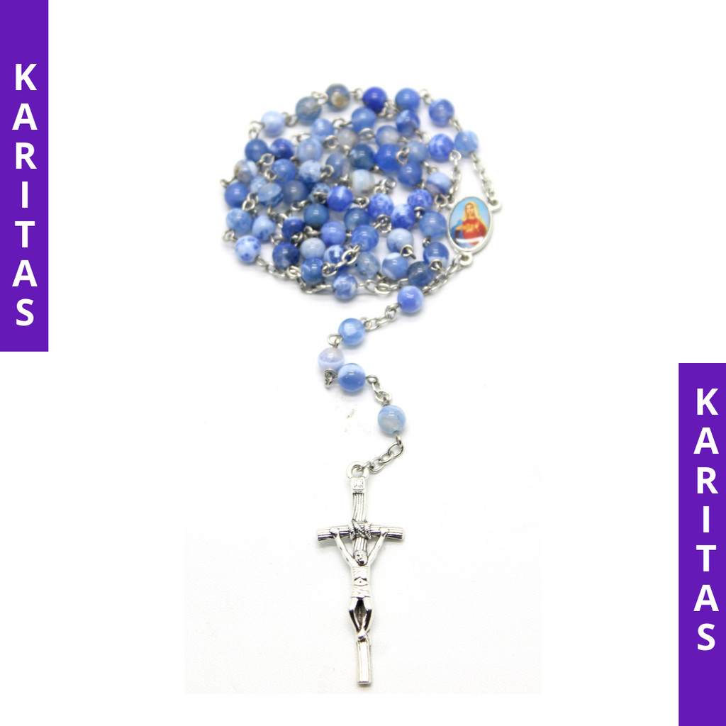 CATHOLIC ROSARY ( ONYX STONE - BLUE) / CATHOLIC ROSARY NECKLACE / ของแท้ / ROSARY CROSS
