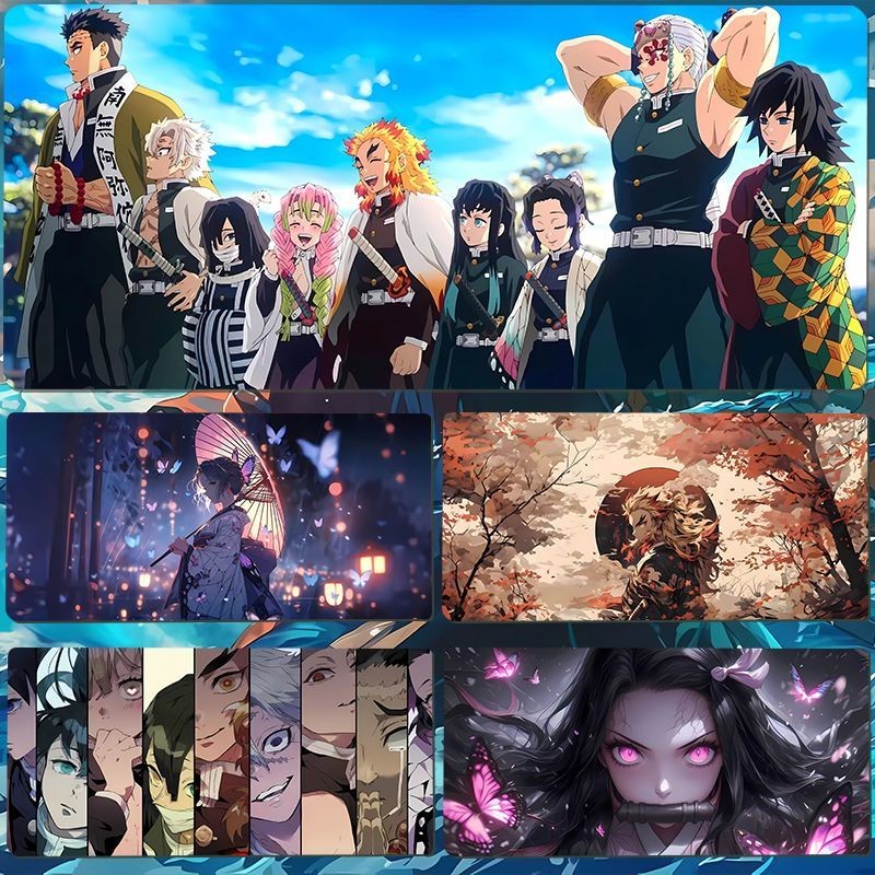 แผ่นรองเมาส์ Demon Slayer ขนาดใหญ่พิเศษ Tanjiro Nezuko แผ่นรองคีย์บอร์ดอนิเมะ แผ่นรองโต๊ะ