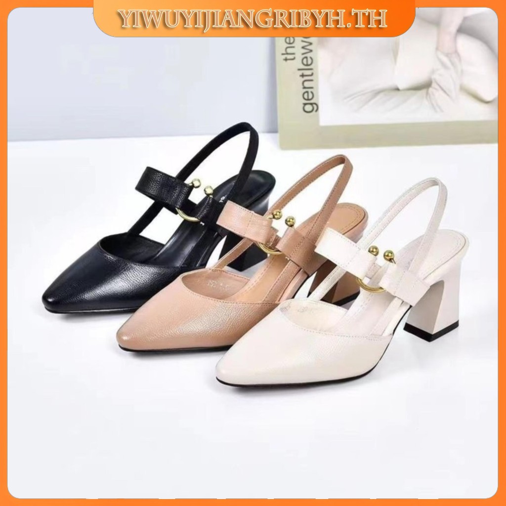 รองเท้า ne na รองเท้าส้นสูงนางงาม รองเท้าแตะหนังนิ่มหัวแหลมของผู้หญิง