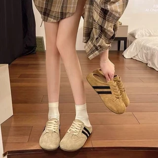 พร้อมส่งจากไทย TX665 รองเท้าแตะสวมครึ่งส้น หนังกลับ ผูกเชือก หนา1นิ้ว กันลื่น สบาย สไตล์ฤดูร้อน สำหรับผู้หญิง