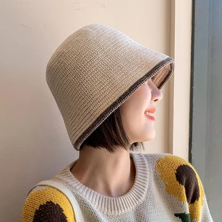 หมวกบักเก็ต ไหมพรม วินเทจ มีขอบสี สไตล์เกาหลี ทรงสวย ใส่สบาย อุ่นกันหนาว แฟชั่นเทรนด์ใหม่ จัดส่งรวดเร็ว COD