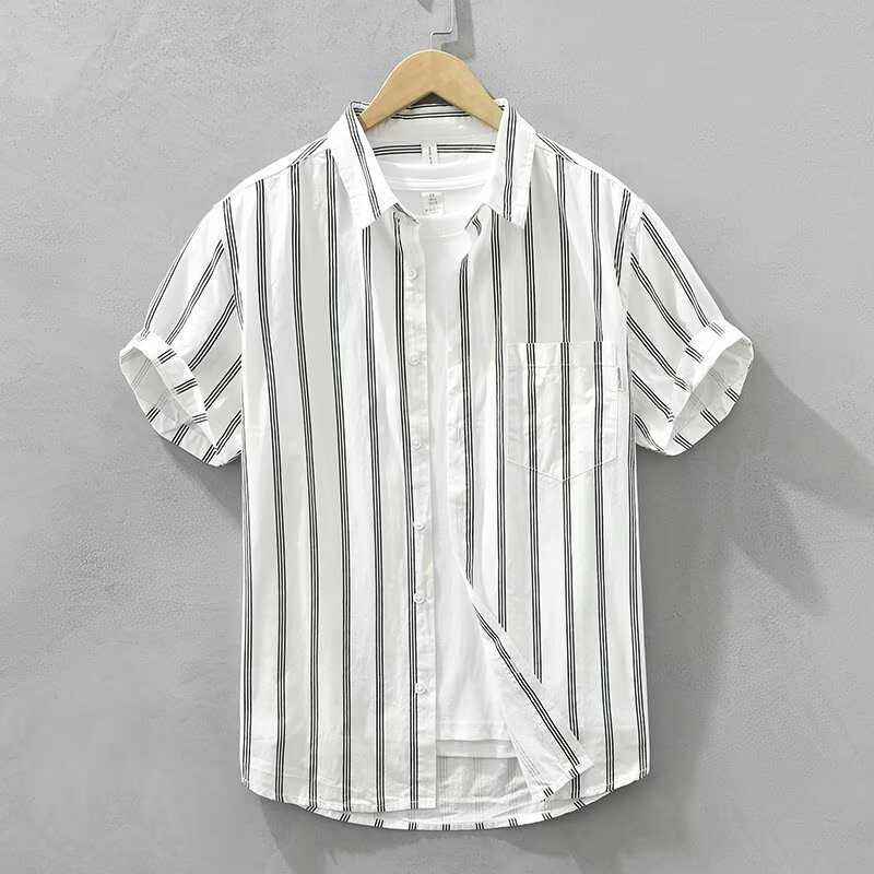 เอร์เชนชิ เสื้อเชิ้ตแขนสั้นลายทางลําลองสําหรับผู้ชายการออกแบบแฟชั่นฤดูร้อน