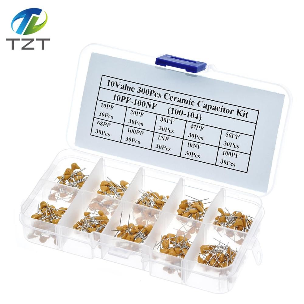 300pcs 10value 50v 10pf 20pf 30pf 47pf 56pf 68pf 100pf 1nf 10nf 100nf ตัวเก็บประจุคละชุดกล่อง