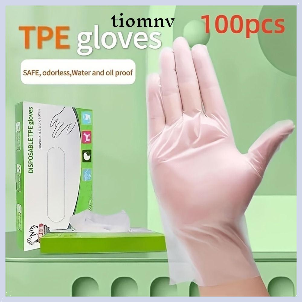 TIOMNV56 ถุงมือทําความสะอาด 100 ชิ้น, ถุงมือแบบใช้แล้วทิ้งโปร่งใสเกรดอาหาร, ถุงมือฟรียางนิรภัยทํางาน
