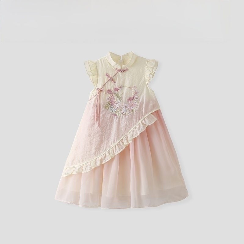 สาวๆเสื้อผ้าเด็กผู้หญิงที่บอบบางและเป็นมิตรกับผิว2025สไตล์ตะวันตกเจ้าหญิงจีนหวานเด็กชุดเด็ก5.14สด