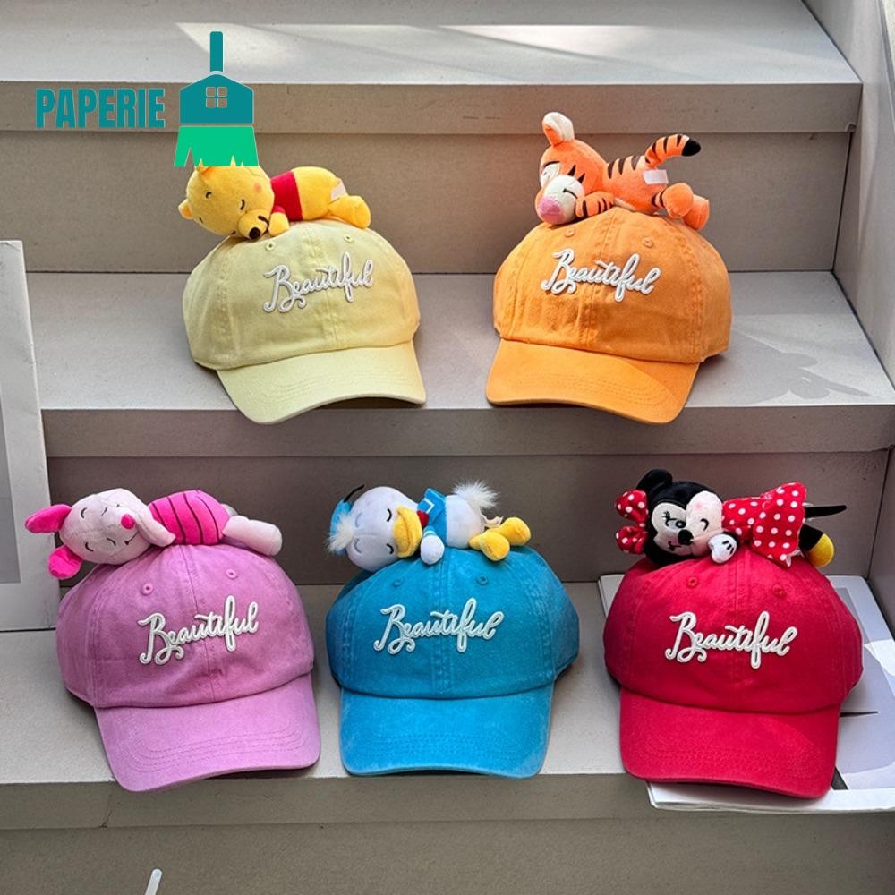 PAPERIE หมวกเบสบอลตุ๊กตาผ้ากํามะหยี่, หมวกเบสบอล Mickey Tigger Winnie The Pooh, Casual Stitch Peaked