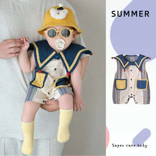ฤดูร้อนใหม่เสื้อผ้าเด็กบางบอดี้สูทแขนกุด 0-24 เดือนเป็นมิตรกับผิวและสบายสี ประกบกัน ชุดรอมเปอร์ สไตล์เกาหลี