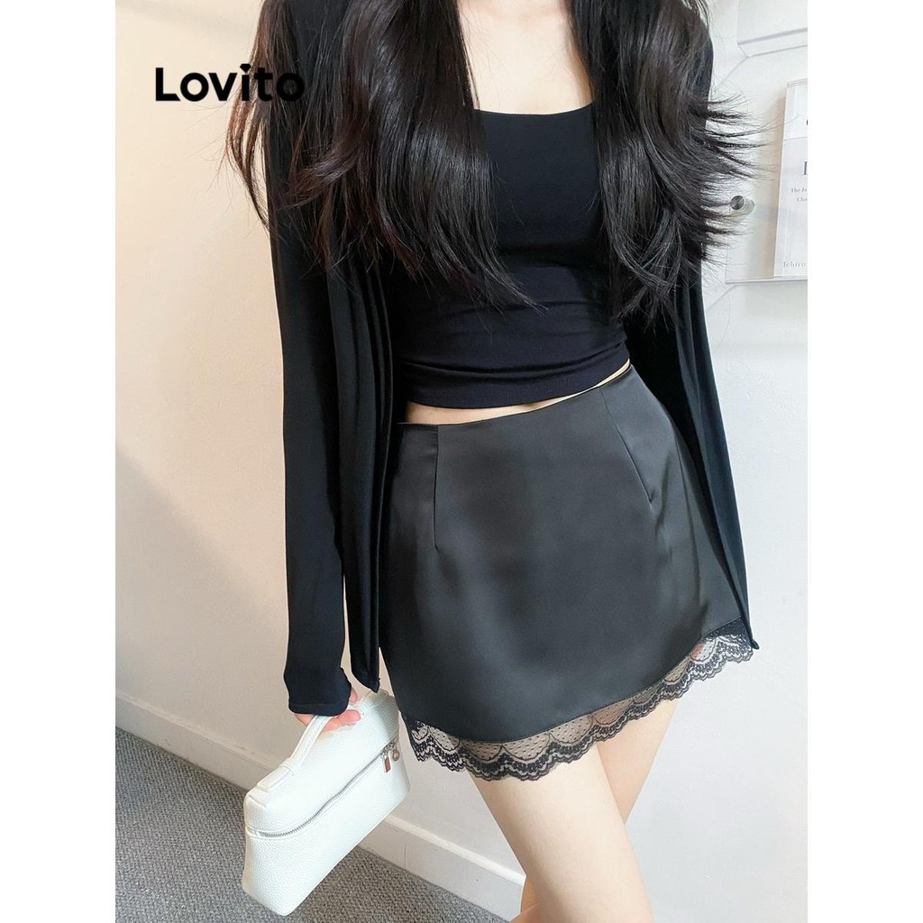 (LIVE STREAM SALE) กระโปรงผู้หญิง สีพื้น แต่งลูกไม้ LNA70680 - รูปที่ 2