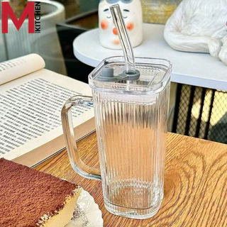 M KITCHEN แก้ว แก้วกาแฟ แก้วน้ำ มีฝาปิด พร้อมหลอด ขนาด 260/450ml (A0)