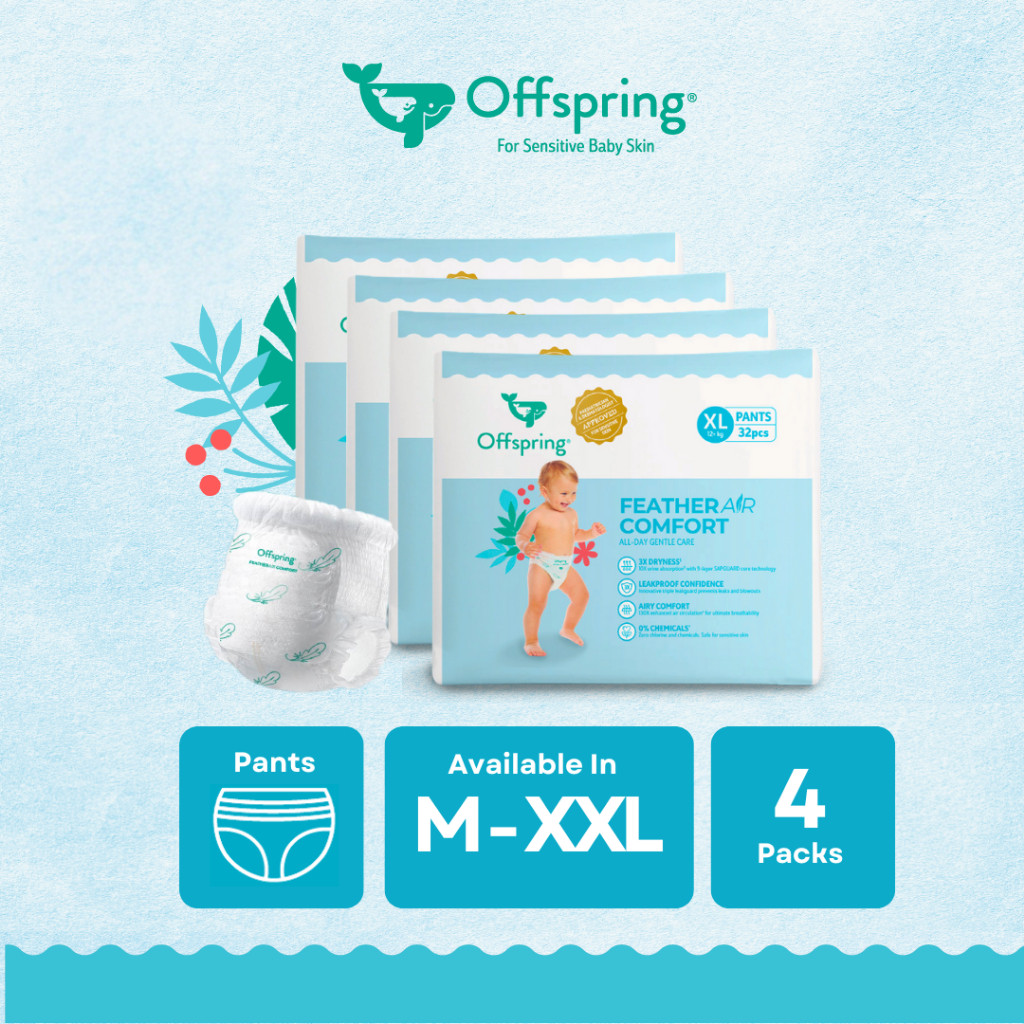 Offspring FeatherAir Comfort ผ้าอ้อมเด็กกางเกง M176/L152/XL128/XXL112 [4 แพ็ค]