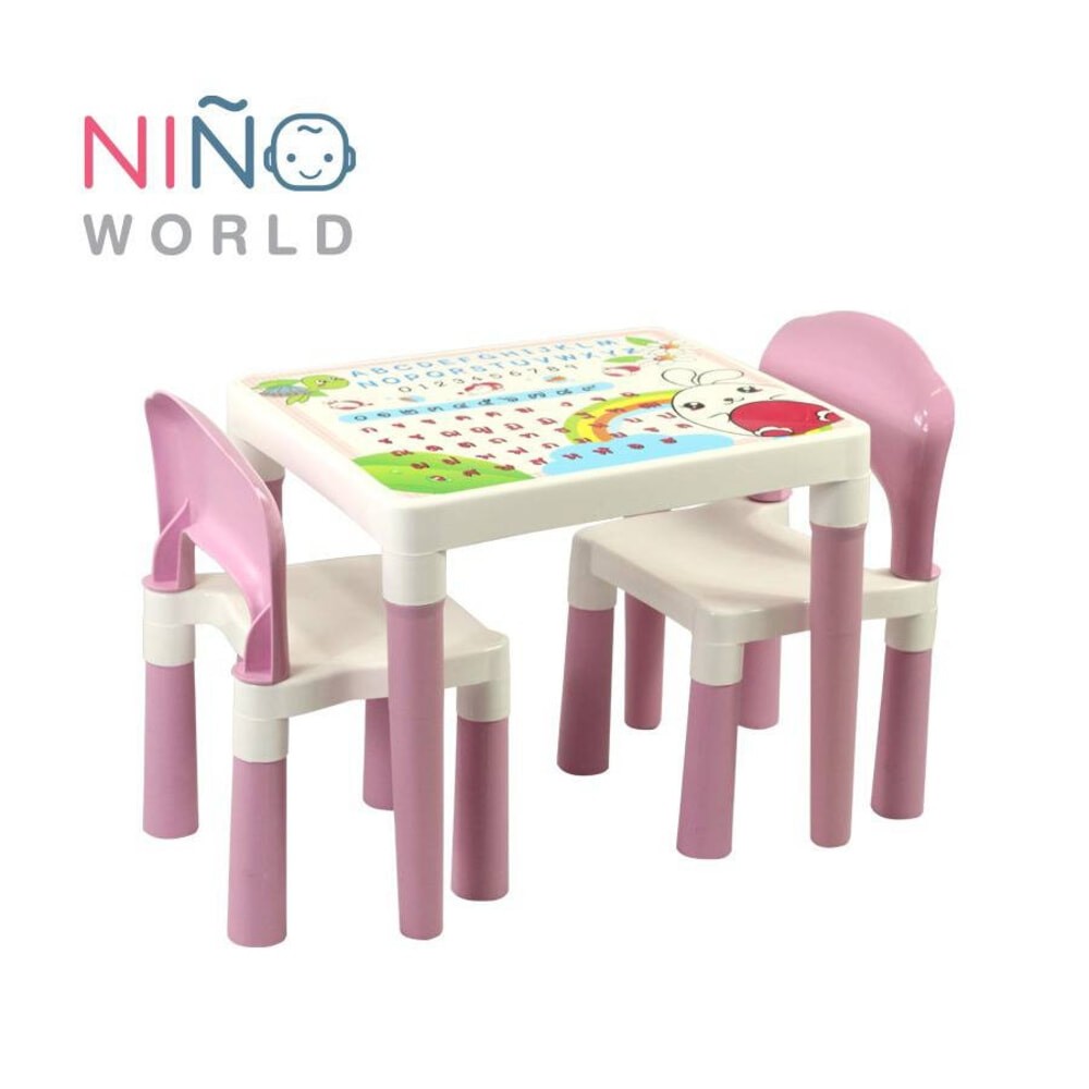 GlobalHouse NINO WORLD ชุดโต๊ะเด็กแฟมิลี่เซ็ท รุ่น FT-207/AP (2+1) ขนาด 49x39x43 ซม.สีม่วง สินค้าของแท้คุณภาพดี