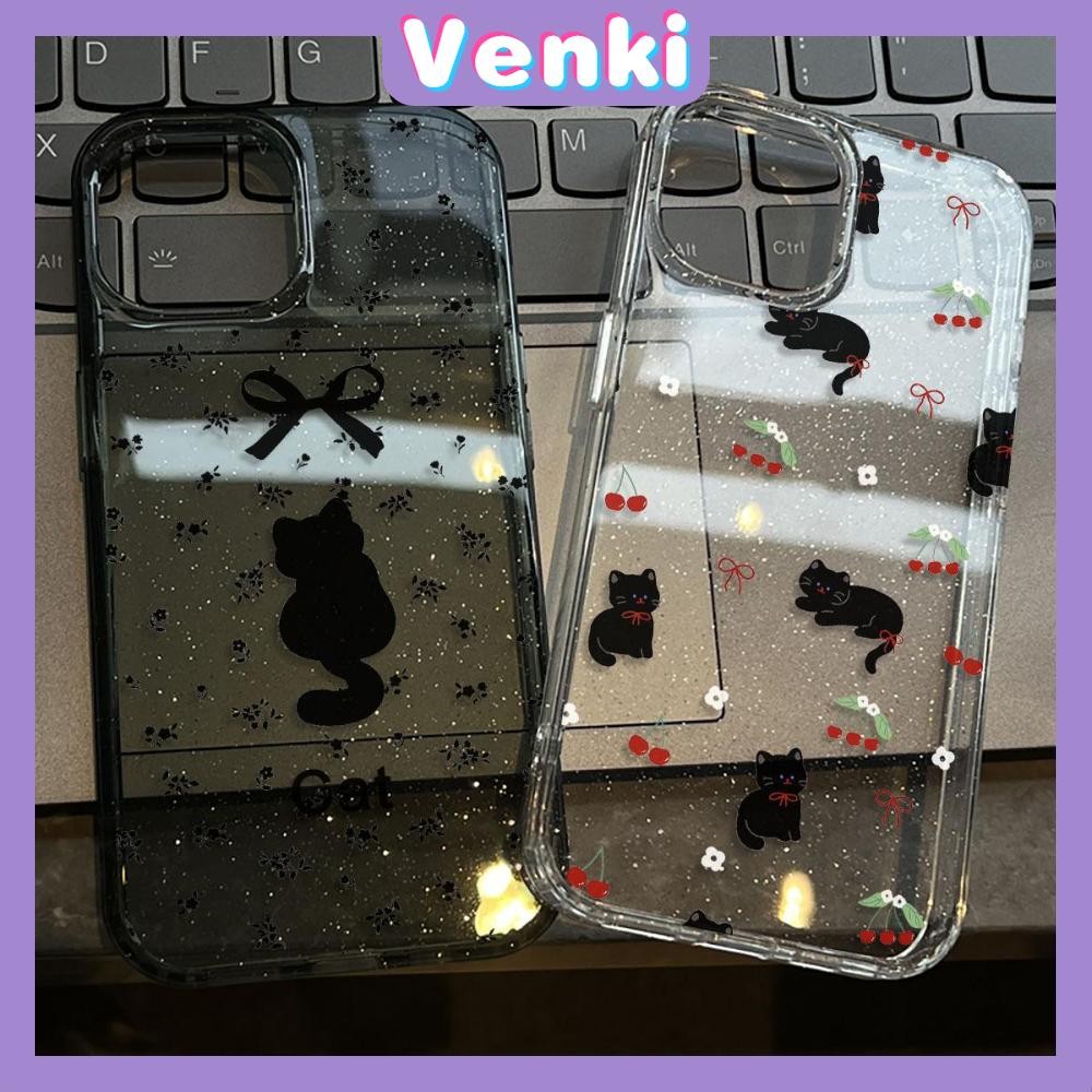 Venki - เคส iPhone 16 Pro Max iPhone 11 เคสใสแบบแวววาว TPU นุ่มสีสันสดใส แมวดำแสนสวยน่ารัก Compatible iPhone15 Pro max 14 13 12 Pro max XS XR 7 Plus 8 Plus