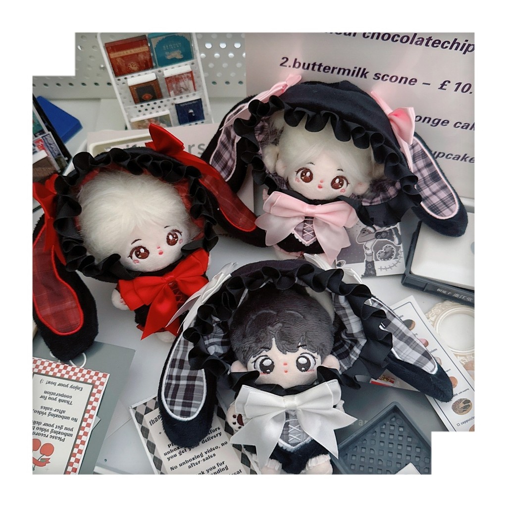FYG (ผ้าเท่านั้น) สําหรับตุ๊กตาผ้าฝ้าย 10 ซม. 15 ซม.เสื้อผ้าเด็กกระต่าย Liz dark bow onesie เสื้อผ้าน่ารักเปลี่ยนตุ๊กตาน่ารักอุปกรณ์ตกแต่ง