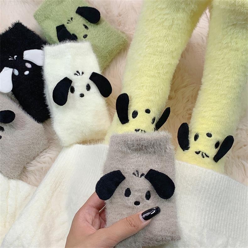 ฤดูหนาวตุ๊กตาถุงเท้าการ์ตูนน่ารักสุนัขหนาอบอุ่นนุ่มมิงค์ขนแกะบ้านชั้นถุงเท้า