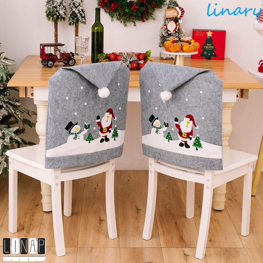 Culinaryhv ผ้าคลุมเก้าอี้หมวกคริสต์มาส, สีเทาไม่ทอ Xmas Dinner Chair Seat Cover, Santa Claus Snowman Washable ที่ถอดออกได้ Christmas Seat Cover ตกแต่งโต๊ะอาหาร