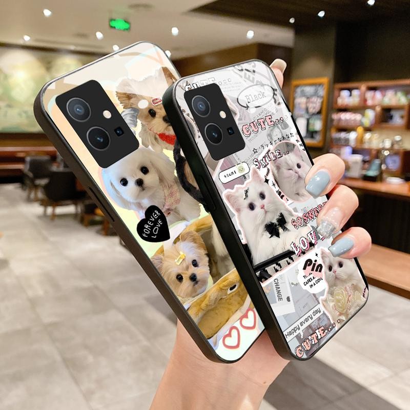 เหมาะสำหรับ VIVO Y75 5G Y75 4G Y75S Y72 Y73 Y76 Y7s Y85 Y89 กรณีโทรศัพท์แฟชั่นเคส Cute Cat