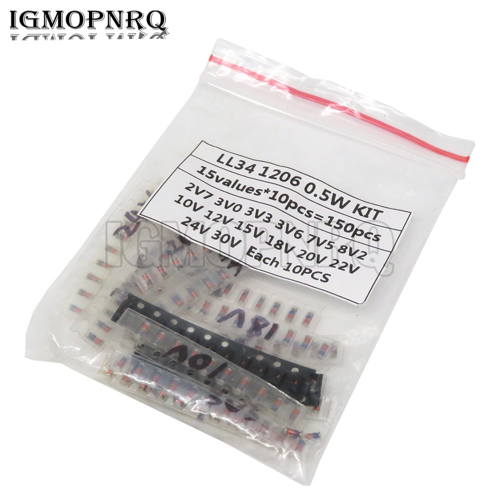 15มูลค่า *10 ชิ้น = 150 ชิ้น LL34 SMD Zener Diode Assorted Kit 1/2W 3V-24V และ LL4148