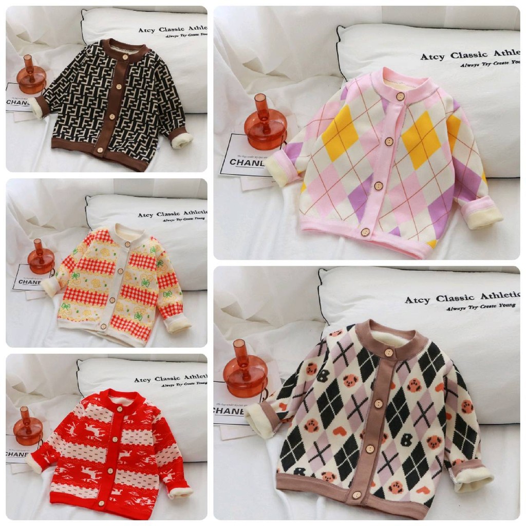 พร้อมส่ง เสื้อกันหนาวเด็ก คาร์ดิแกน ผ้าสำลี เนื้อผ้าหนานุ่ม มีกระดุมหน้า สไตส์เกาหลี