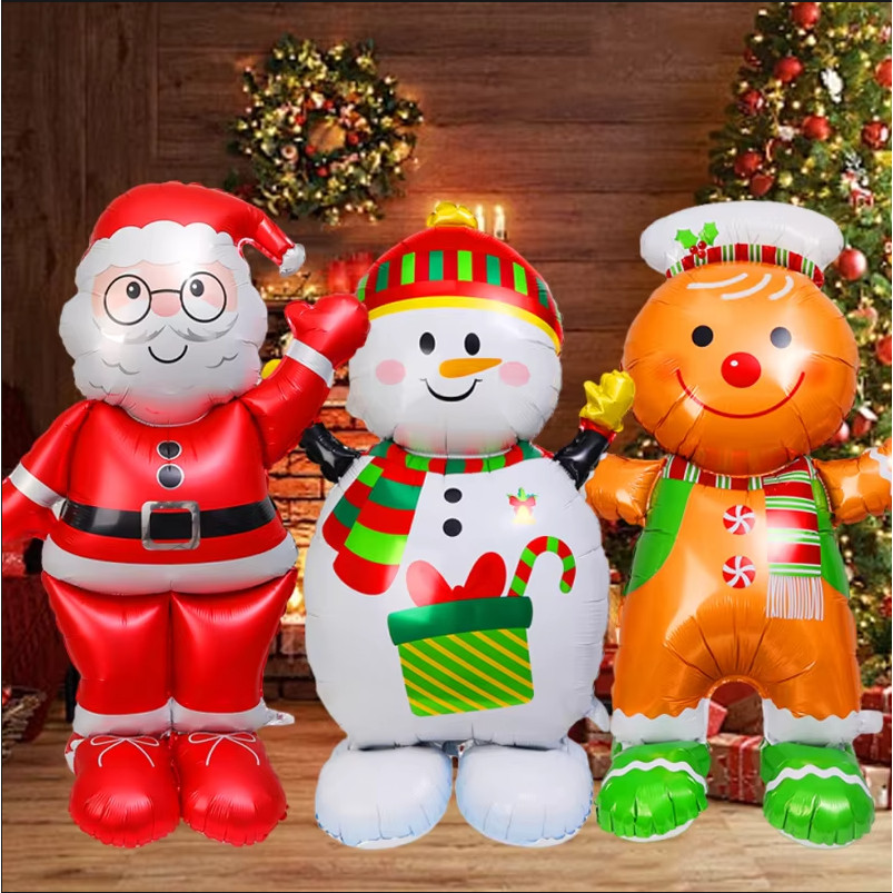 คริสต์มาสขนาดใหญ่ยืนบอลลูน 3D Inflatable อลูมิเนียมฟอยล์บอลลูน Santa Claus Snowman Xmas Party ตกแต่งบ้านซัพพลายเด็กของขวัญ