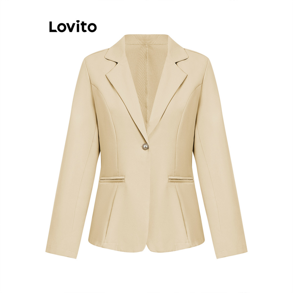 Lovito เบลเซอร์ผู้หญิง มีกระดุม สีพื้น สไตล์หรูหรา LNL69026