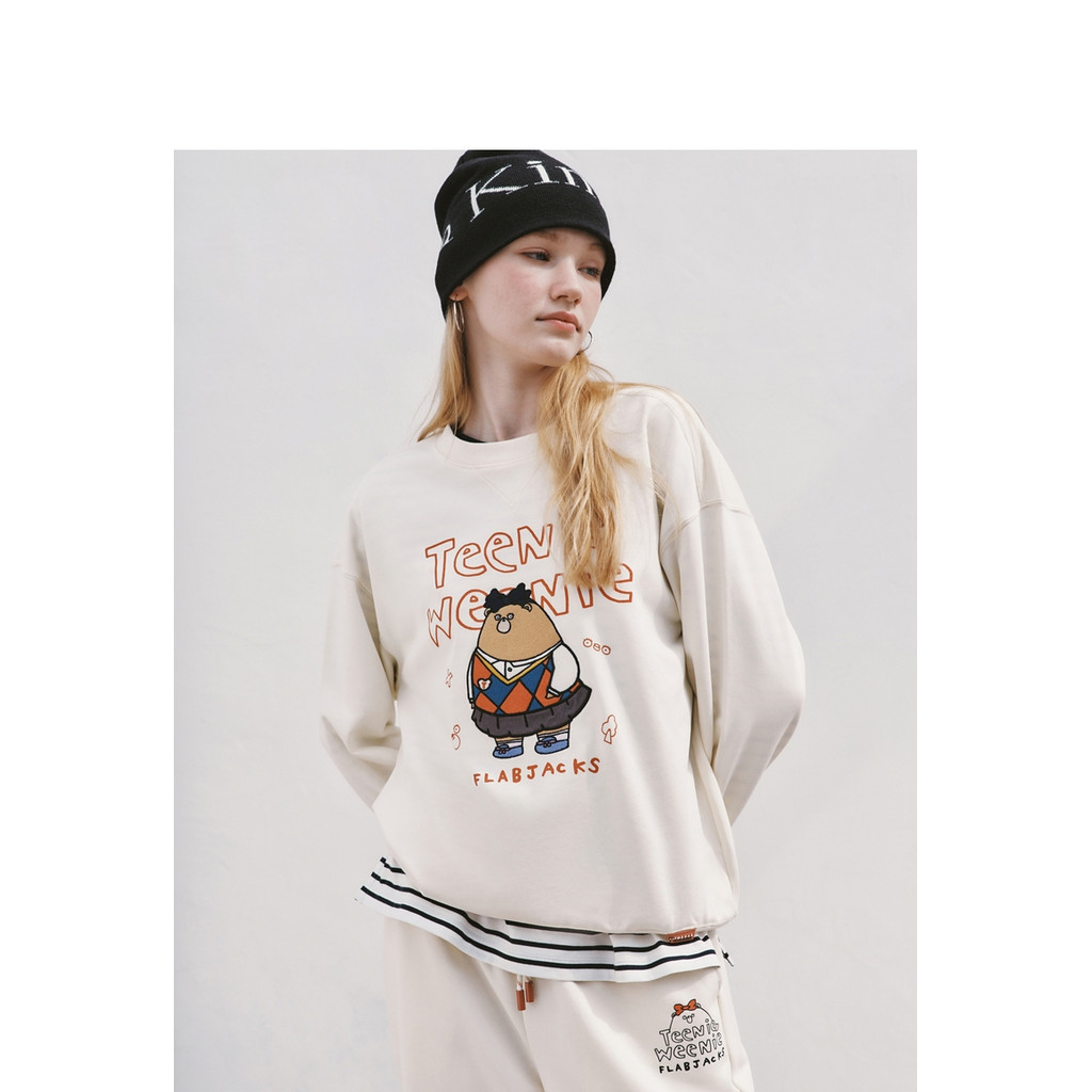 Teenieweenie Bear Pure Cotton & FLABJACKS Joint Autumn Basic Style Round Neck Sweatshirt Ready Stock