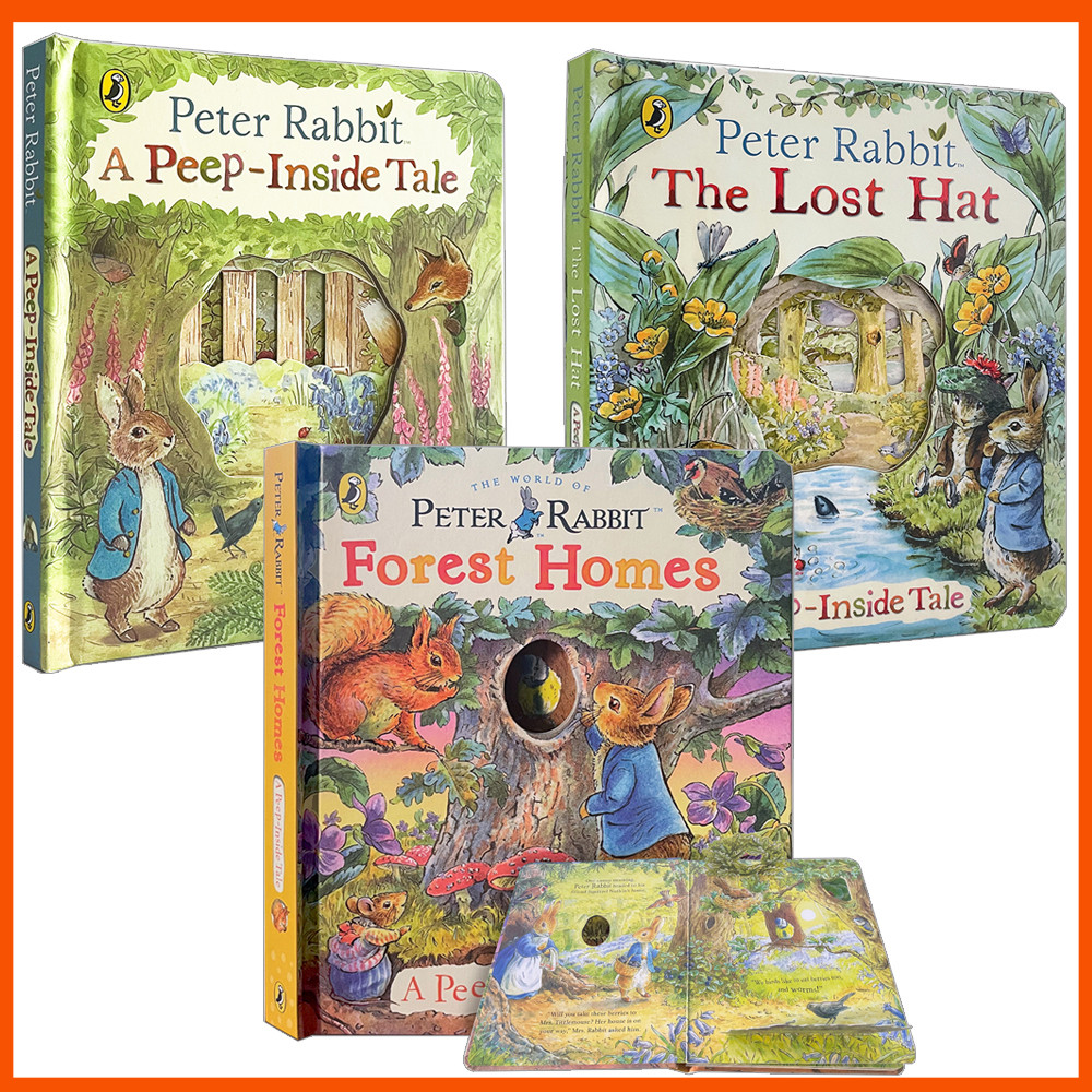 Peep in Tale Peter Rabbit Series Book – The Lost Hat/ Forest Homes A Peep-Inside Tale 3D Flap หนังสือภาพก่อนนอนหนังสือนิทานสําหรับเด็กภาษาอังกฤษการศึกษาอ่านหนังสือ