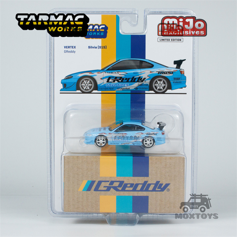 Tarmac Works x Mijo 1:64 VERTEX Silvia S15 GReddy Blue รถโมเดลDiecast