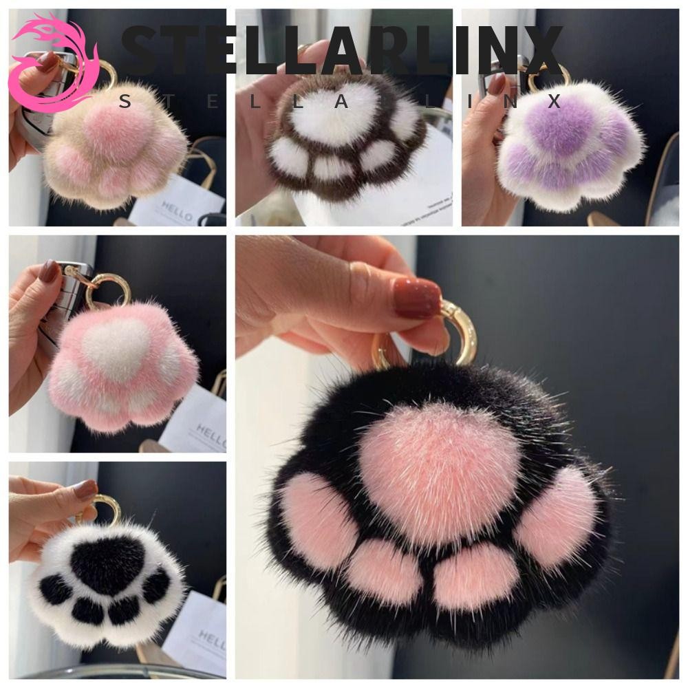 Stellarlinx Cats Paw ตุ๊กตาพวงกุญแจ, Furry Doll Love Cats Paw Fur พวงกุญแจ, กระเป๋า Charm ตุ๊กตาสัตว์รถ Trinket Pompom Plush Cats Paw จี้ผู้หญิงสาว