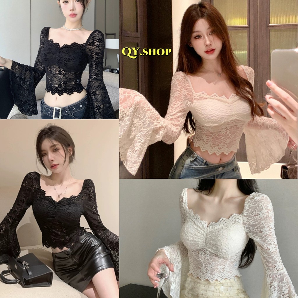 QY.Shop⭐️สินค้าราคาพิเศษ⭐️เสื้อแขนยาว มีฟองน้ำ เซ็กซี่บาๆ แต่งรูปไม้สีพื้นน่ารักคาวาอี้ "FY9074"