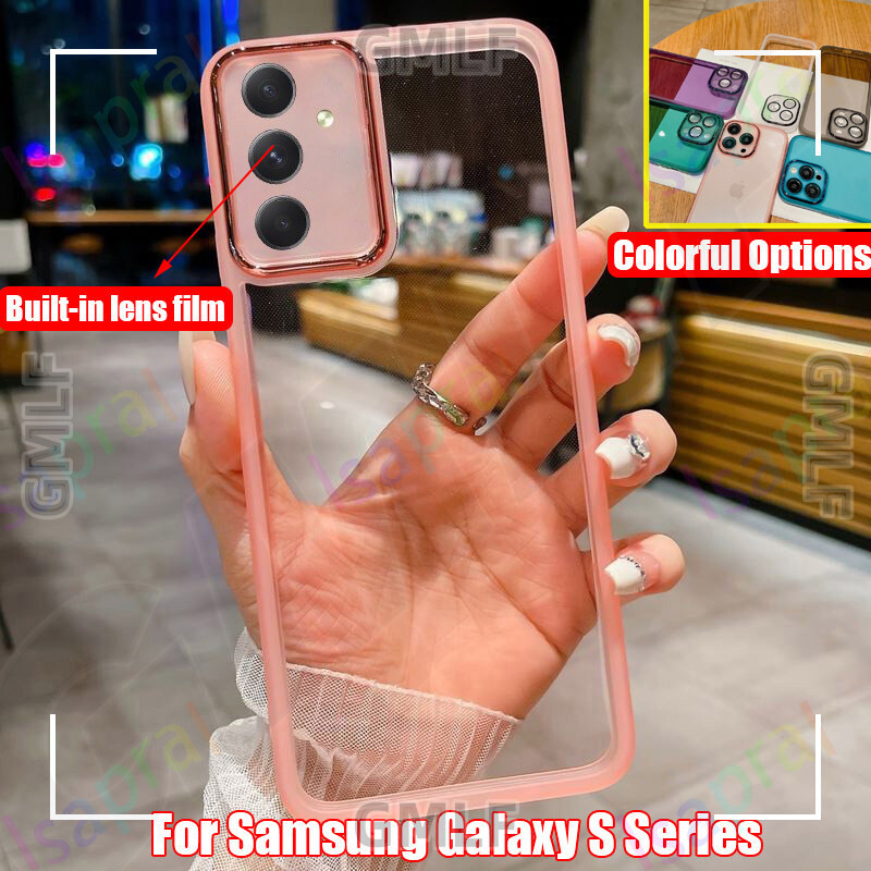 SAMSUNG สําหรับsamsung Galaxy S24 S23 S22 Plus Ultra S24FE S23FE S24 + S23 + S22 + 5Gกรณีซิลิโคนนุ่มชุบโปร่งใสAnti Fallingโทรศัพท์ปกหลังในตัวกล้องเลนส์ป้องกันฟิล์ม