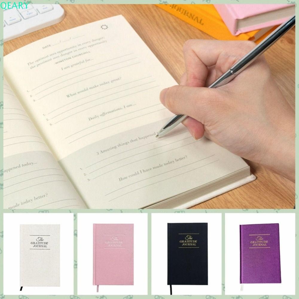 Qeary Gratitude Journal Notebook, Smooth Surface Ribbon Bookmark สมุดบันทึกรายวัน, สมุดบันทึกสร้างแรงบันดาลใจ A5 กระดาษหนาผ้าลินินปกแข็งตารางสมุดบันทึก Reflection