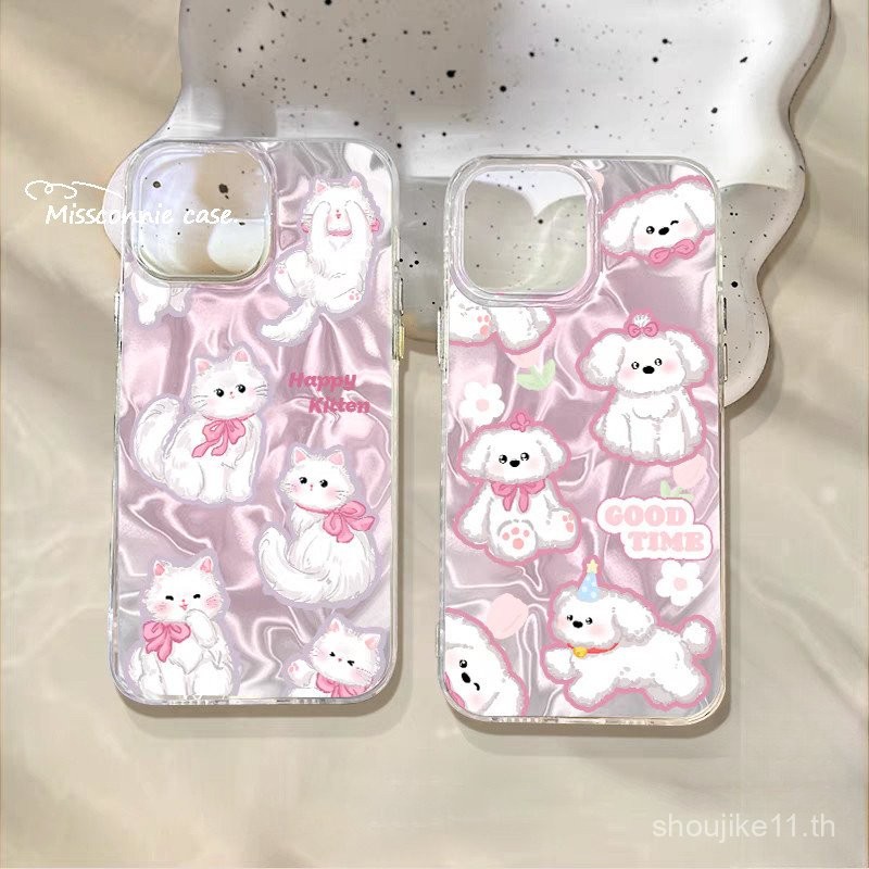 โบว์สุนัขและแมวเหมาะสำหรับ iPhone 16、11、12、13、14、15 PRO MAX 、7plus 、8PLUS 、11pro 、13pro 、 x 、 XR 、 XS MAX multi-functional Advanced Creative Design เคสโทรศัพท์ brtu