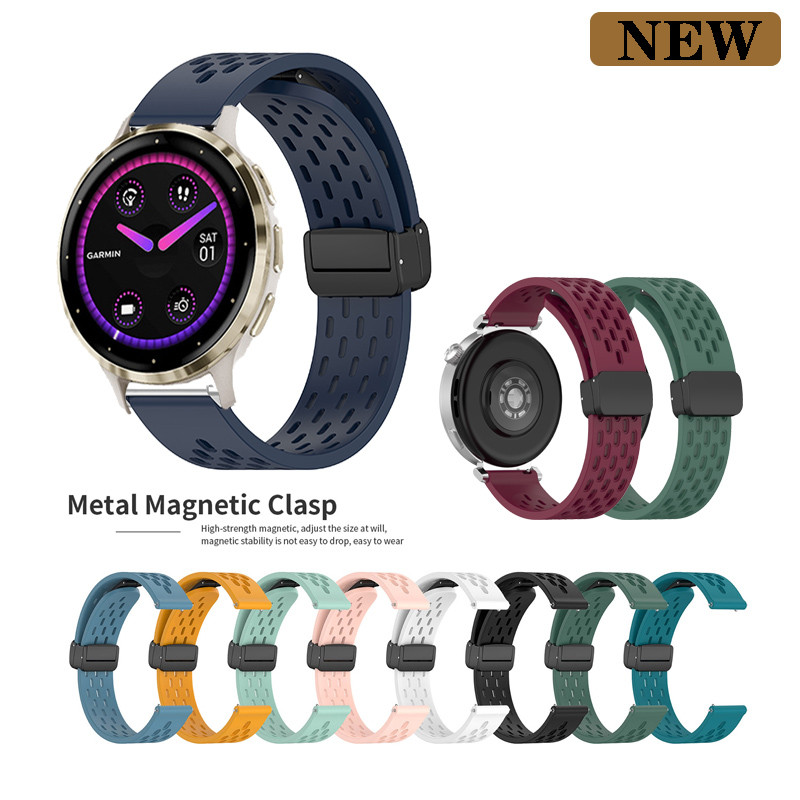 18 มม.ซิลิโคนหัวเข็มขัดแม่เหล็กพับสายคล้องคอสําหรับ Garmin Venu 4s 3s 2s / Forerunner 255S 265S / Vi